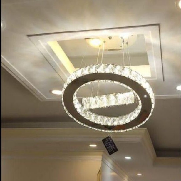 لوستر اویز مدرن کریستالی دو حلقه 40 و 20 سانت کهکشانی