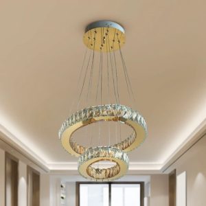 لوستر اویز مدرن کریستالی دایره دو حلقه